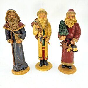 Tenderheart Treasures Santa Figurines Set of 3 1994 Rustic Folk Art 6"